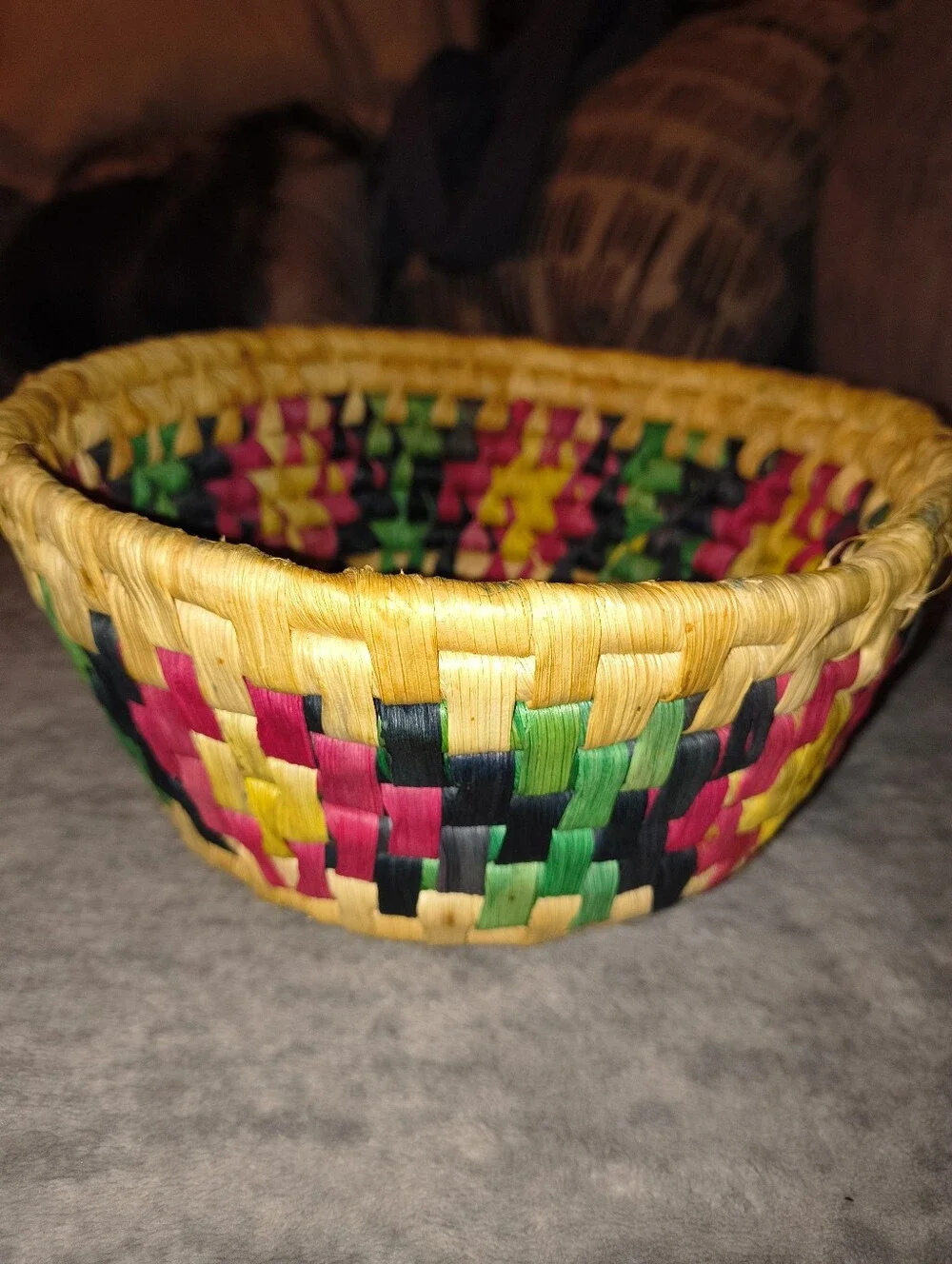 Handwoven Multicolor Decorative Woven Bowl - Natural, Pink, Green, Black